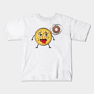 Pizza Is Craving For Donut - Funny Character Illustration Kids T-Shirt